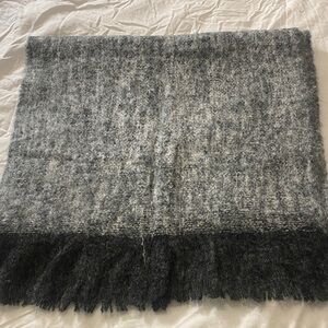 Vintage Soft Mohair Blend Grey and White Scarf with Black Fringe